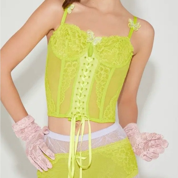 Betsey Johnson Other - Betsey Johnson Lime Green Lace Bustier & Boyshort Undies